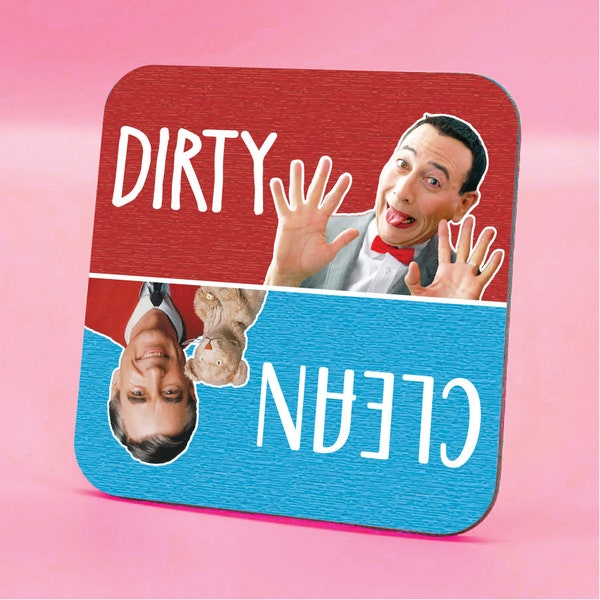 Pee-Wee Herman Mr Rogers Dirty Clean Dishwasher Magnet, Funny Clean Dirty Dishwasher Magnet, Housewarming Gift Ideas, Funny Home Gift Idea