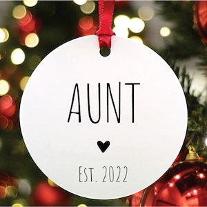 Aunt #1 Est Christmas Ornament, Customizable Aunt Gift, Aunt Ornament, Pregnancy Reveal Gift Idea, New Aunt, Auntie Gifts, Auntie Ornaments