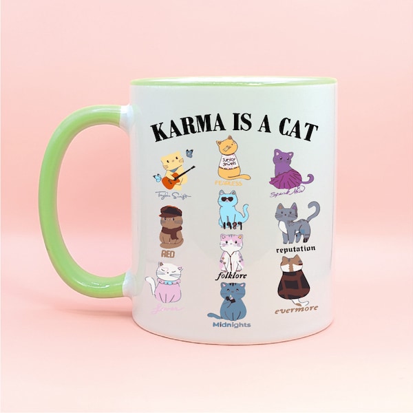 Karma ist eine Katze Eras Kaffeetasse, Karma ist eine Katze Kaffeetasse, Katzentasse, Karma Swift Geschenk, Taylor Cat Tasse, trendiges Halloween, Eras Tour