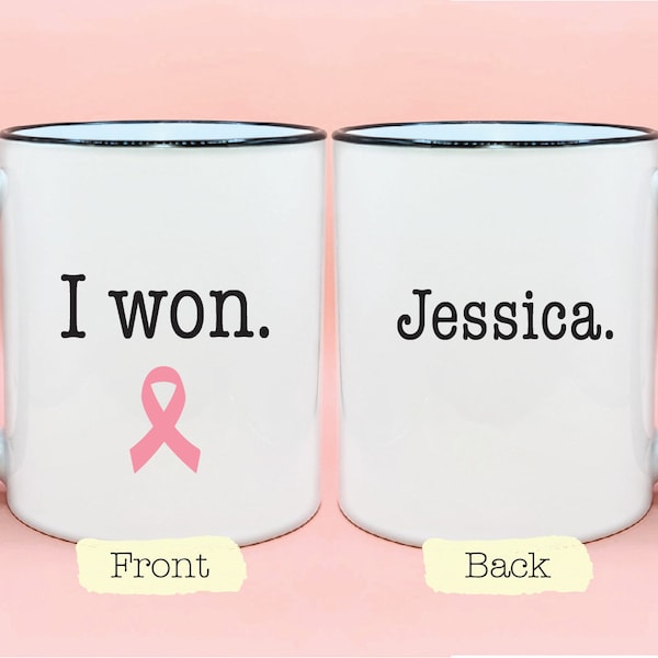 Personalized I Won Cancer Ribbon Coffee Mug, Custom Color Cancer Ribbon, Motivational Gift Ideas, Breast Cancer Remission Gift, Cancer Cup