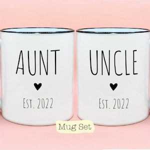 Aunt Uncle Est Year #1 Coffee Mug Set, New Baby Reveal Idea, Aunt Uncle Mug Sets, New Niece Nephew Gift Idea, Aunt Uncle Couples Gifts Cups