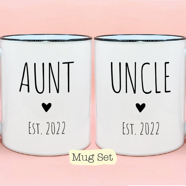 Aunt Uncle Est Year #1 Coffee Mug Set, New Baby Reveal Idea, Aunt Uncle Mug Sets, New Niece Nephew Gift Idea, Aunt Uncle Couples Gifts Cups