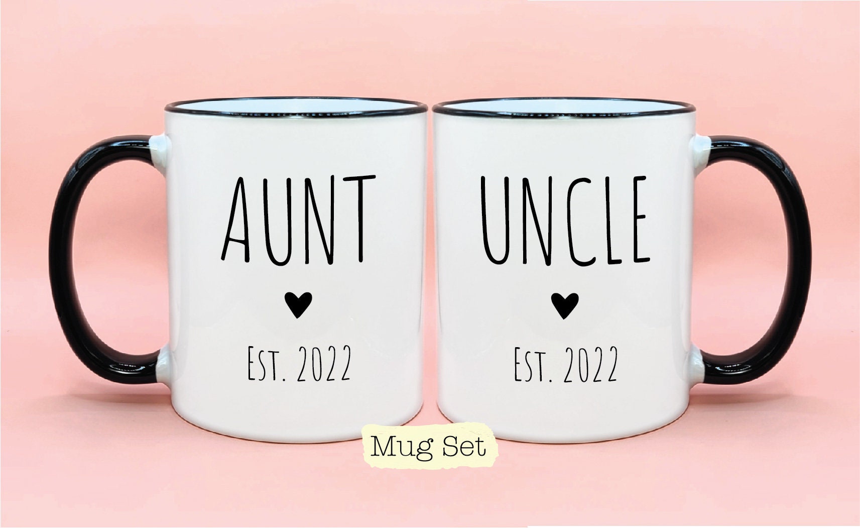 Aunt Uncle Est Year #1 Coffee Mug Set, New Baby Reveal Idea, Aunt Uncle Mug Sets, New Niece Nephew Gift Idea, Aunt Uncle Couples Gifts Cups