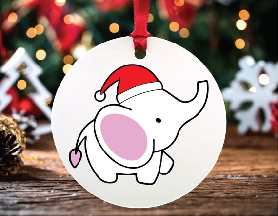 Cute Funny White Elephant Image Christmas Ornament, Simple White