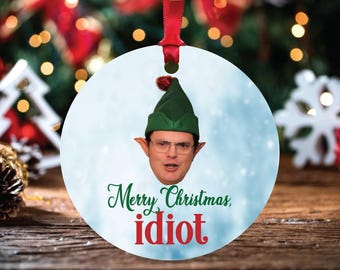 Engraçado Enfeite de Natal Dwight Elf Idiot, Presentes de Natal Inspirados em The Office, Decoração de Natal The Office, Dunder Mifflin Paper Company