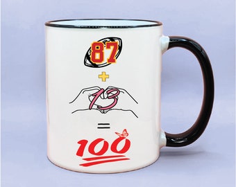 87 Plus 13 100 Taylor Travis Eras Coffee Mug, Karma Cat Coffee Cup, Cat Mug, Karma Swift Gift, Taylor Cat, Kansas City Trendy Mug Football