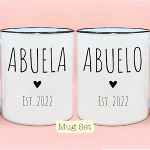 Abuela and Abuelo Est Year #1 Coffee Mug Set, New Baby Reveal Idea, Grandparent Mug Set, New Grandparent Gift, Spanish Grandma and Grandpa