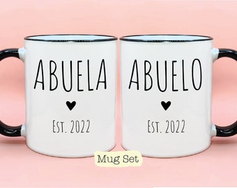 Abuela and Abuelo Est Year #1 Coffee Mug Set, New Baby Reveal Idea, Grandparent Mug Set, New Grandparent Gift, Spanish Grandma and Grandpa