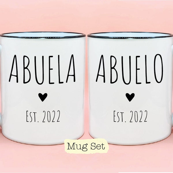 Abuela and Abuelo Est Year #1 Coffee Mug Set, New Baby Reveal Idea, Grandparent Mug Set, New Grandparent Gift, Spanish Grandma and Grandpa