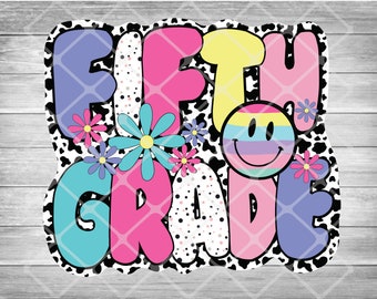 Retro Back to School PNG, Fifth Grade Sublimation Design, First Day Of School, School Png, Retro PNG, Cute Retro Fifth Grade PNG Design