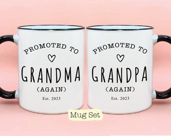 Promoted to Grandma and Grandpa AGAIN Est Year #1, New Baby Reveal Idea, Grandparent Mug Set Grandparent Gift Idea, Grandma Cup, Grandpa Cup