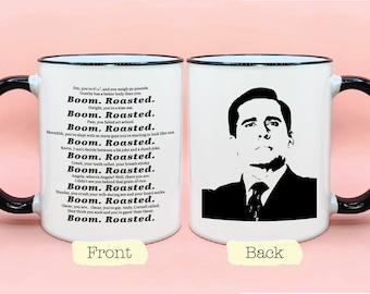 Michael Scott Boom Roasted WITH IMAGE Coffee Mug, The Office TV Show Inspired Gifts, The Office Fan Gift Idea, Michael Scott Paper Company