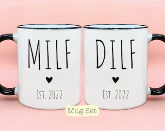 Milf Dilf #1 Coffee Mug Set Est Year, New Mom New Daddy Gift, Husband Pregnancy Reveal Gift, Baby Shower Couples Gift Idea, Cute Mommy Daddy