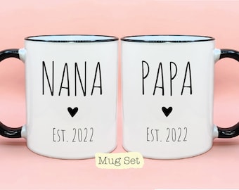 Nana and Papa Est Year #1, New Baby Reveal Idea, Grandparent Mug Sets, New Grandparent Gift Idea, Grandma Cup, Grandpa Cup, Nana Mugs, Papa