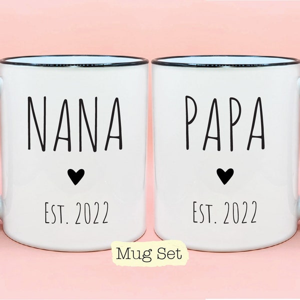 Nana and Papa Est Year #1, New Baby Reveal Idea, Grandparent Mug Sets, New Grandparent Gift Idea, Grandma Cup, Grandpa Cup, Nana Mugs, Papa