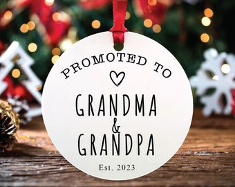 Promoted to Grandma Grandpa #1 Est Christmas Ornament, Customizable Grandparent Gifts, Grandparent Ornament, Pregnancy Reveal Gift Ideas