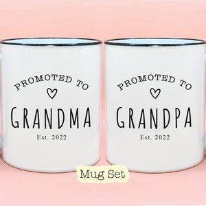 Promoted to Grandma and Grandpa Est Year #1 Mug Set, New Baby Reveal Idea, Grandparent Mug Sets, New Grandparent Gift, Grandma Cup, Grandpa