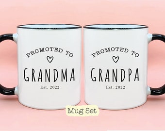 Promoted to Grandma and Grandpa Est Year #1 Mug Set, New Baby Reveal Idea, Grandparent Mug Sets, New Grandparent Gift, Grandma Cup, Grandpa