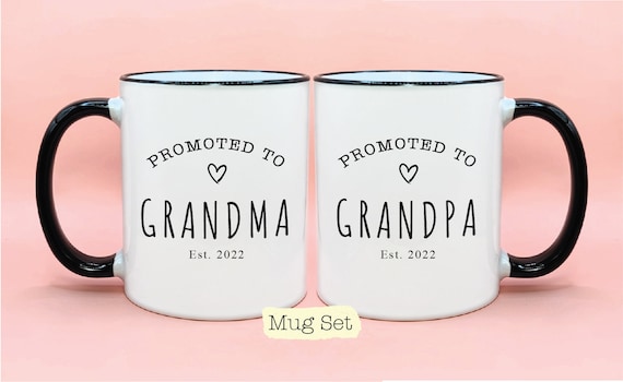 Promoted to Grandma and Grandpa Est Year #1 Mug Set, New Baby Reveal Idea, Grandparent Mug Sets, New Grandparent Gift, Grandma Cup, Grandpa