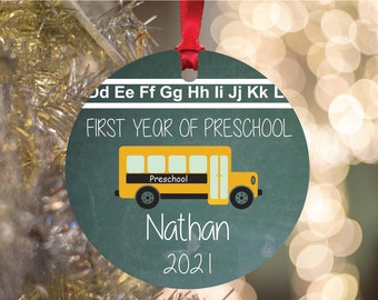 Personalized First Year of PRESchool Name Year Christmas Ornament, Custom First Year of School Name Yearly Christmas Gift, Student Gifts