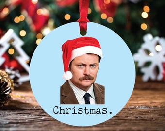 Funny Ron Swanson Christmas Ornament, Parks and Rec Christmas Ornament, Ron Swanson Fan Gift Ideas, Funny Parks and Rec Holiday Home Decor