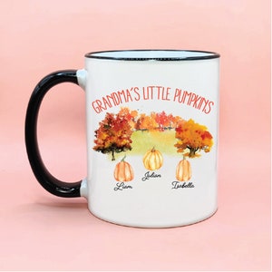Tasse à café personnalisée de petites citrouilles de grand-mère, tasse à café de grand-parent de nom personnalisé mignon, tasses mignonnes de patch de citrouille d&#39;automne, tasses de tasse de citrouille