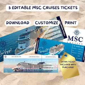 Bilhetes de cruzeiro MSC personalizáveis/editáveis - Edite no Canva