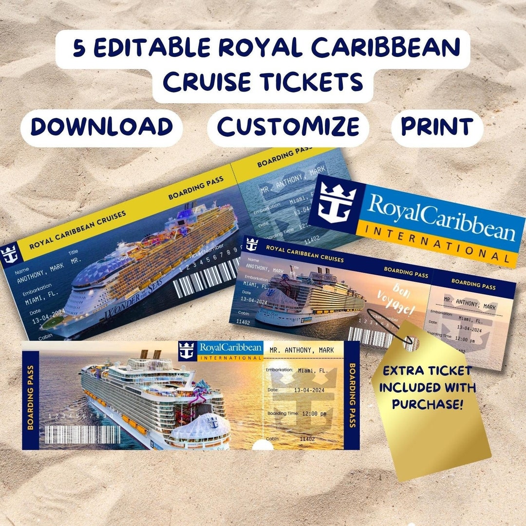Customizable/ Editable Royal Caribbean Line Printable Cruise Tickets ...
