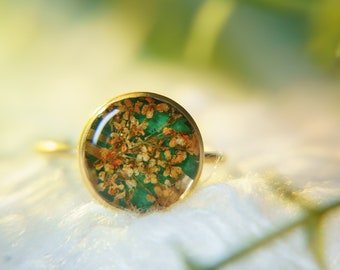 Gouden RVS Ring met geperste gedroogde bloem | Harsringen | Cirkelring | Botanische sieraden | Handgemaakt cadeau-idee | Cadeau voor haar