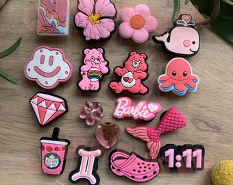 Pink Croc Charms Clog Girly Charm Cute Shoe Pin Badge Pink Charm Dice Diamond Flower Gem Mermaid CoolCharmsUK