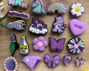 Purple Croc Charms Clog Charm Shoe Pin Badge Charm Flower Butterfly Bear Teddy Drink Star Sign Star  Love Heart Daisy