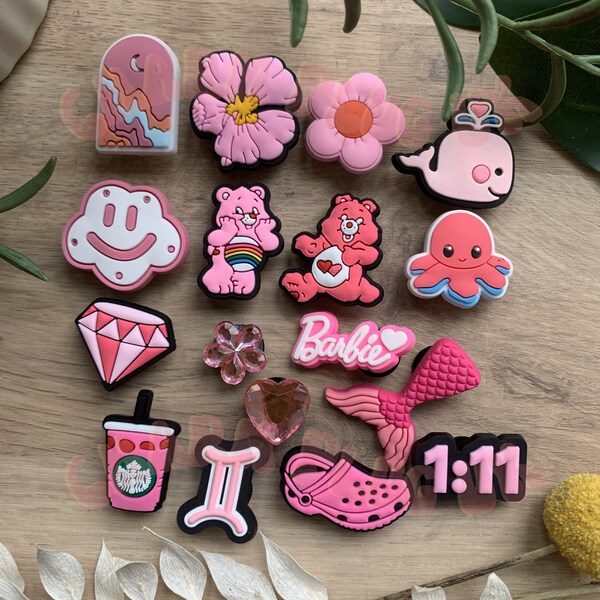 Pink Croc Charms Clog Girly Charm Cute Shoe Pin Badge Pink Charm Dice Diamond Flower Gem Mermaid CoolCharmsUK