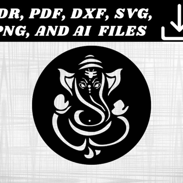 Ganesh Art: Digital Vector Files (cdr, pdf, dxf, svg, png, ai) for Plasma Cut File, Wall Art Dxf, Laser Cut Files, Glowforge Files and More