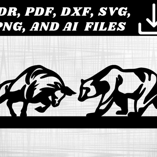 Bull and Bear Digital Vector Files (cdr, pdf, dxf, svg, png, ai) for Plasma Cut File, Wall Art Dxf, Laser Cut Files, GlowforgeFiles and More