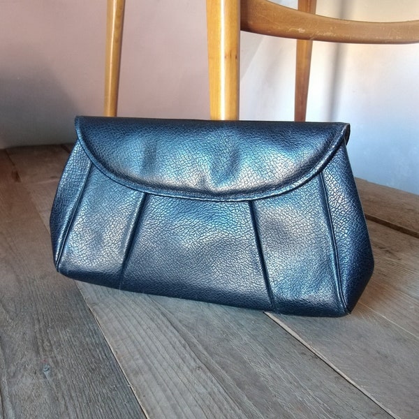 Elegante Vintage Clutch Handtasche Ledertasche blau 60er Jahre Kunstleder retro Midcentury Requisite