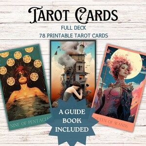 Baraja de Tarot de 78 cartas imprimible / Arcanos mayores y menores / Guía del Tarot / Baraja de cartas Cyberpunk Tarot / Descarga digital / Regalo de Halloween
