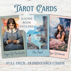 Cartas de tarô para impressão | Baralho de Tarot completo - 78 cartas em aquarela | Livro Guia de Tarô | Download digital | Presente exclusivo de Halloween