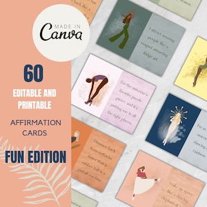 60 leuke bevestigingskaarten | PrintCanva-sjablonen | Afdrukbare affirmatiekaartcollectie | Bewerkbaar in Canva | Cadeau-idee | Grappige editie