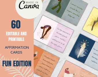 60 Fun Affirmation Cards | PrintCanva Templates | Printable Affirmation Card Collection | Editable in Canva | Gift Idea | Funny Edition