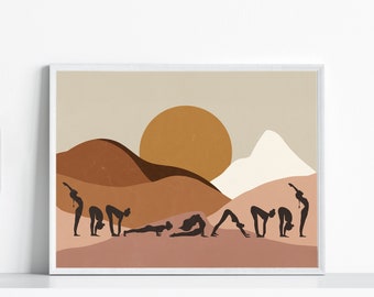 Sun Salutation Poster | DIGITAL DOWNLOAD | Yoga gift for teachers | Home Decor| Art Prints | Mindful Art | Horizontal Yoga Poses | Decor