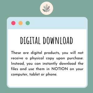 These are digital products, you will not receive a physical copy upon purchase. Instead, you can instantly download the files and use them in NOTION on your computer, tablet or phone.