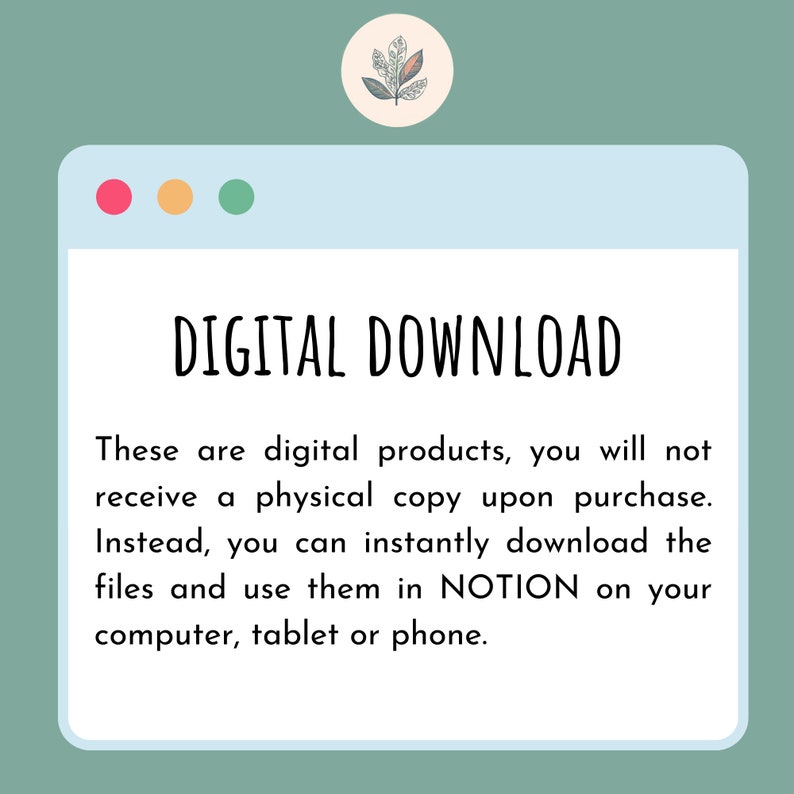 These are digital products, you will not receive a physical copy upon purchase. Instead, you can instantly download the files and use them in NOTION on your computer, tablet or phone.