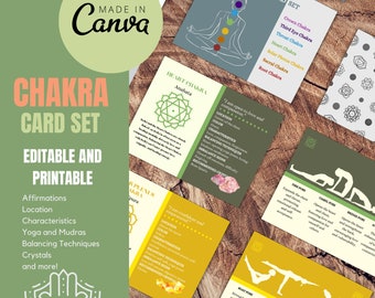 Printable Chakra Cards | Yoga Poses, Reiki (PDF & Canva Template)