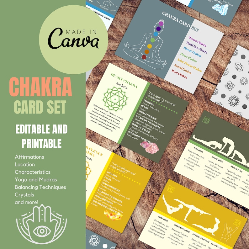 Chakra Card Set | Printable Chakra Cards | PDF &amp; Canva Template ...