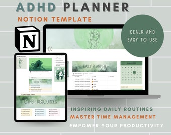 Notion Template ADHD Planner | Neurodivergent Planner | Life Planner | Sage Green Planner | Self Care Journal | Aesthetic Notion Template
