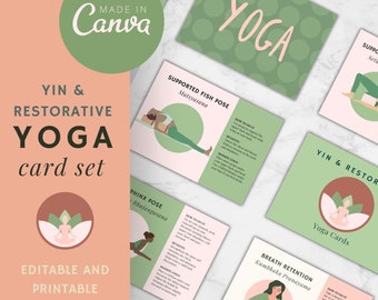 Yin and Restorative Yoga Poses Cards for Beginners to Advanced Yogis | Printable Deck | Editable in Canva | Yoga Teacher Gift