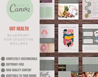 Gut Health Ebook Canva Template | Nutrition, Digestive Wellness (PDF)