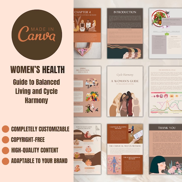 Bewerkbare e-boeksjabloon Canva | Gezondheid van vrouwen | Cyclusharmonie en hormoonbalans, vruchtbaarheid, voeding, innerlijke seizoenen | Digitaal downloaden