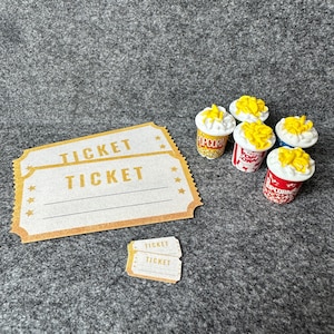 Kino Abend Set | 2 Popcorn und 4x Karten für den Wichtel oder das Puppenhaus | Wichtelzubehör |  Puppenhaus Zubehör