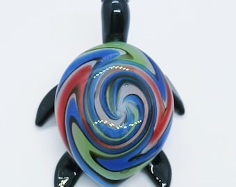 Handmade Murano Glass Turtle Figurine, Colorful Aquarium Decor